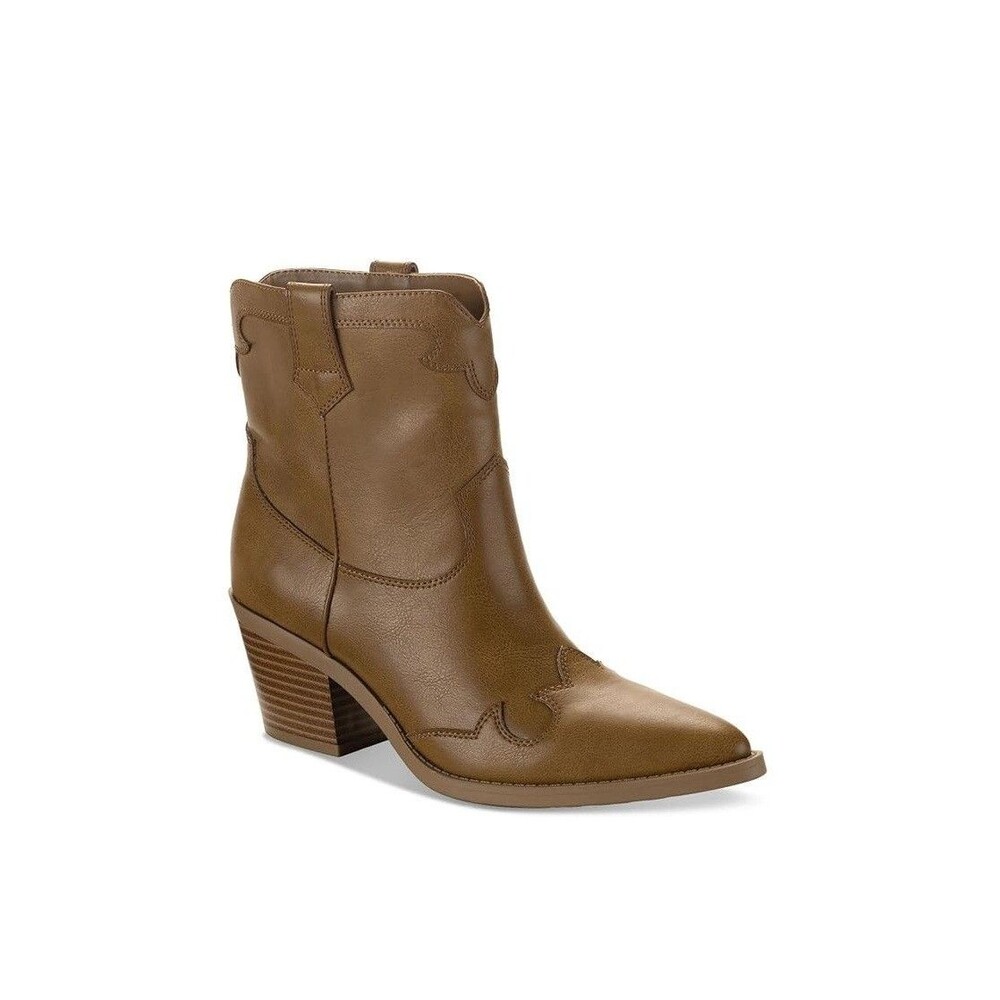 Sun Stone Womens 7 M Tan Brennaa Faux Leather Western Ankle Booties NIB TG7